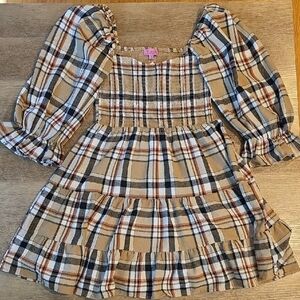 Francesca's -Plaid Dress in Tan and Black- Size S. NWT!